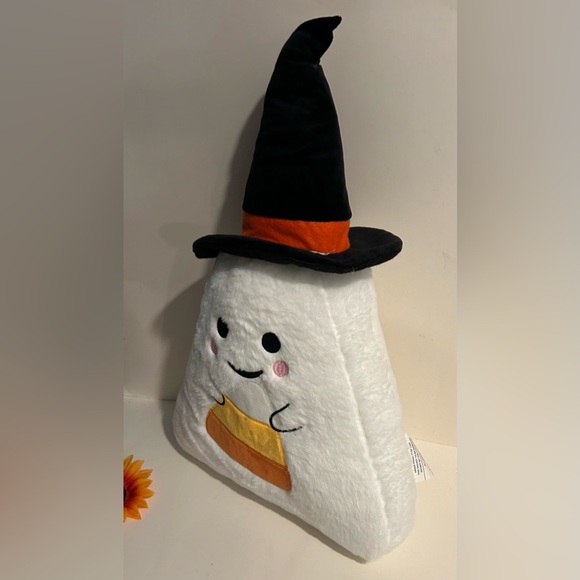 Halloween Candy Corn Ghost Throw Pillow Plush with Witch Hat New - Picture 2 of 8